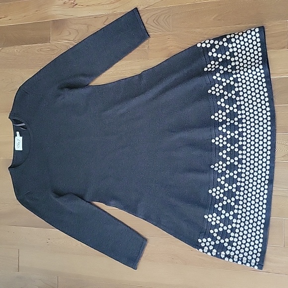 Eliza J Long Sleeve Sweater Dress Honeycomb Hem Pattern Gray White Medium - Picture 1 of 8